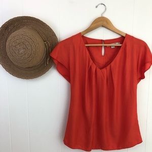 Boden Coral Orange Silk Blend Short Sleeve V-neck Blouse Women’s Size 4